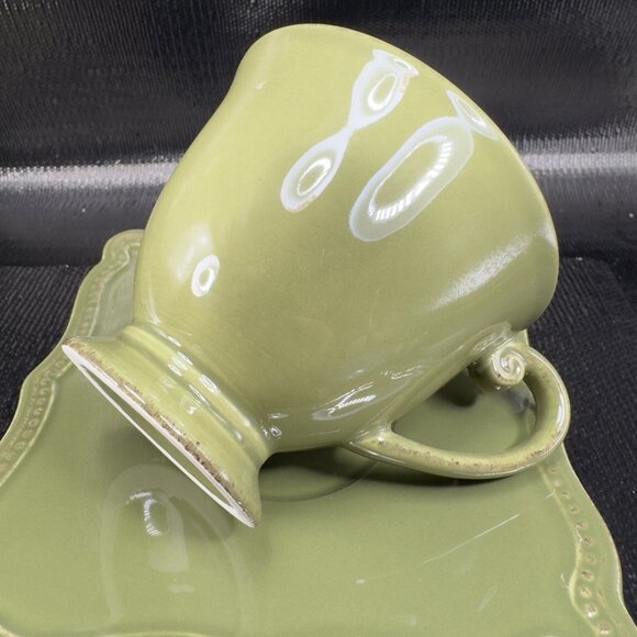 Pierre Deux Teacup And Saucer Set Ceramic Made In Portugal Cup Plate Set Green - Picture 12 of 16